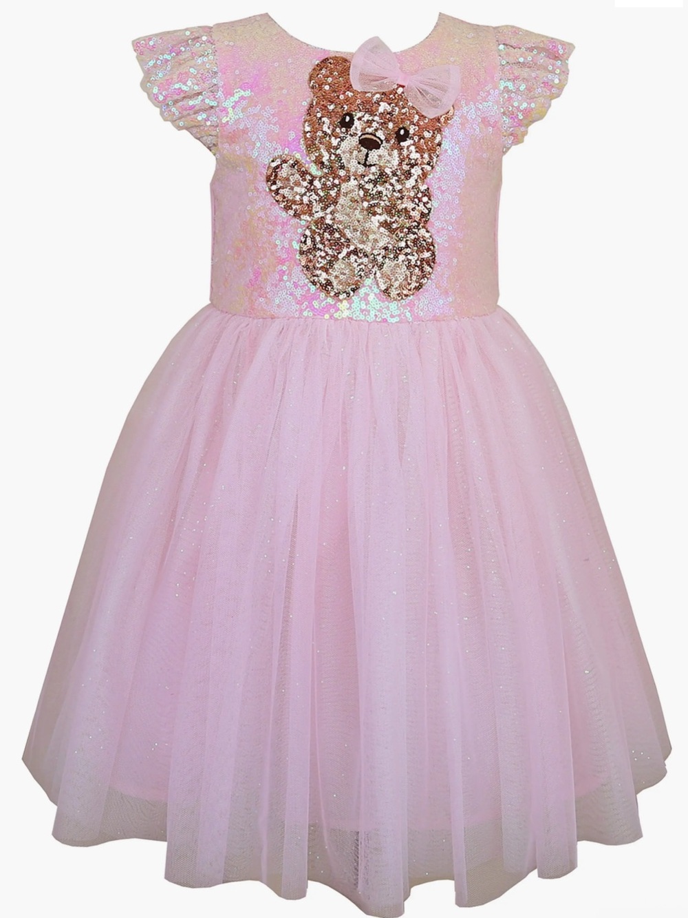 NWT Zunie Blush Pink Sequin Teddy Bear Sparkle Tulle Party Dress Princess 4T